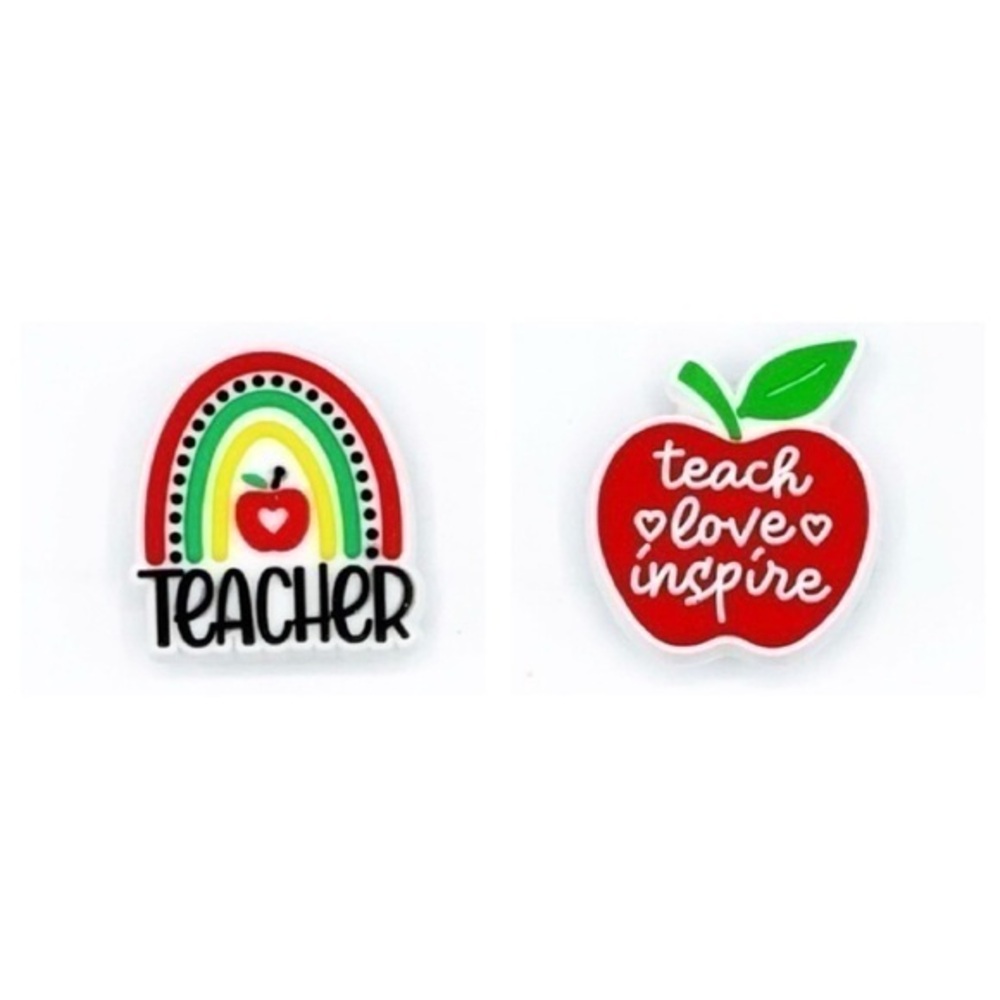 2 Pcs Teacher Shoe Charms For Crocs Rainbow Apple